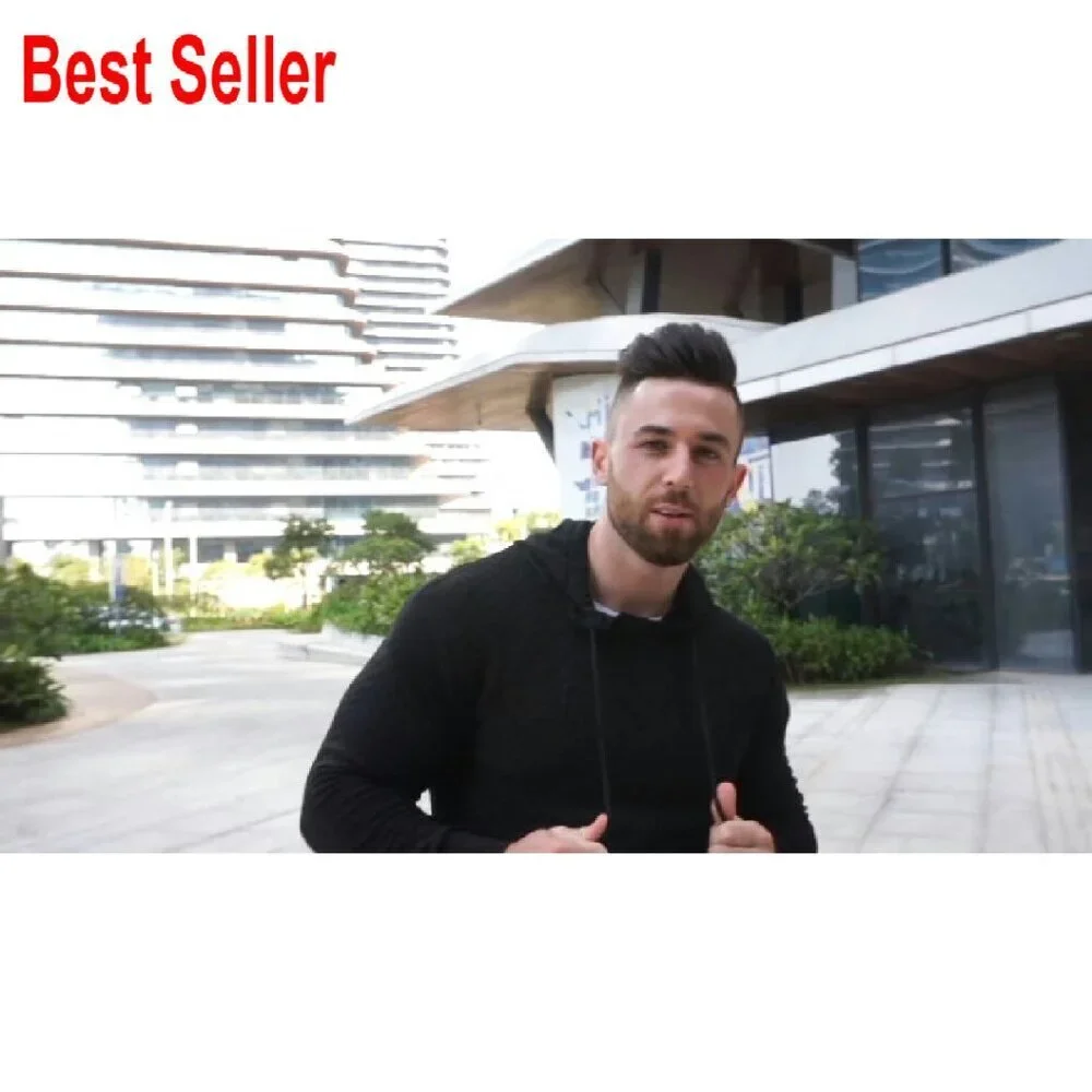 Slim Fit Hooded Sweatshirt Knitted Pullover Trendy Weave Texture Lightweight